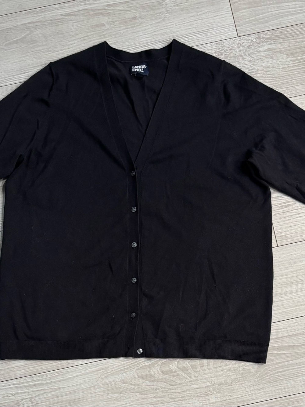 Lands' End Black V-Neck Button Front Cardigan 1X